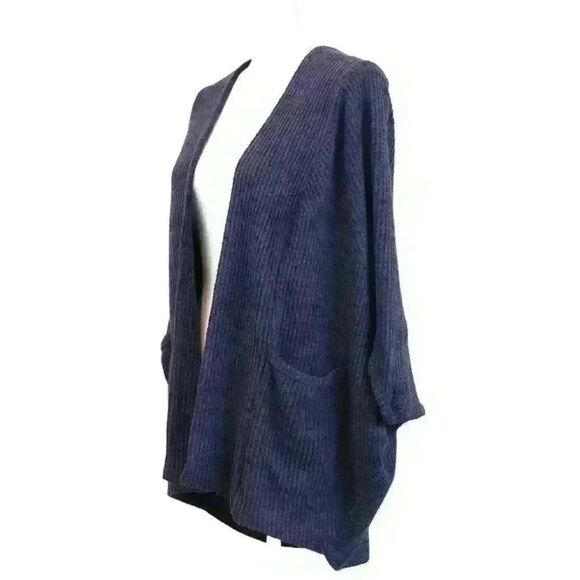 Michael Stars Dark Blue Waffle Knit Dolman Sleeve Open Front Cardigan Size Small - Picture 9 of 9